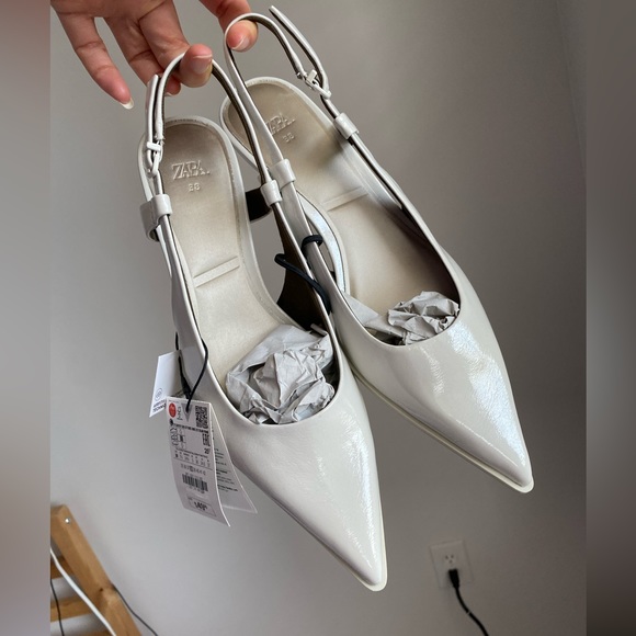 Last one 🚨Zara Gray Bone Cream Slingback Kitten Heels Pointed toe foam sole NWT - Picture 15 of 15